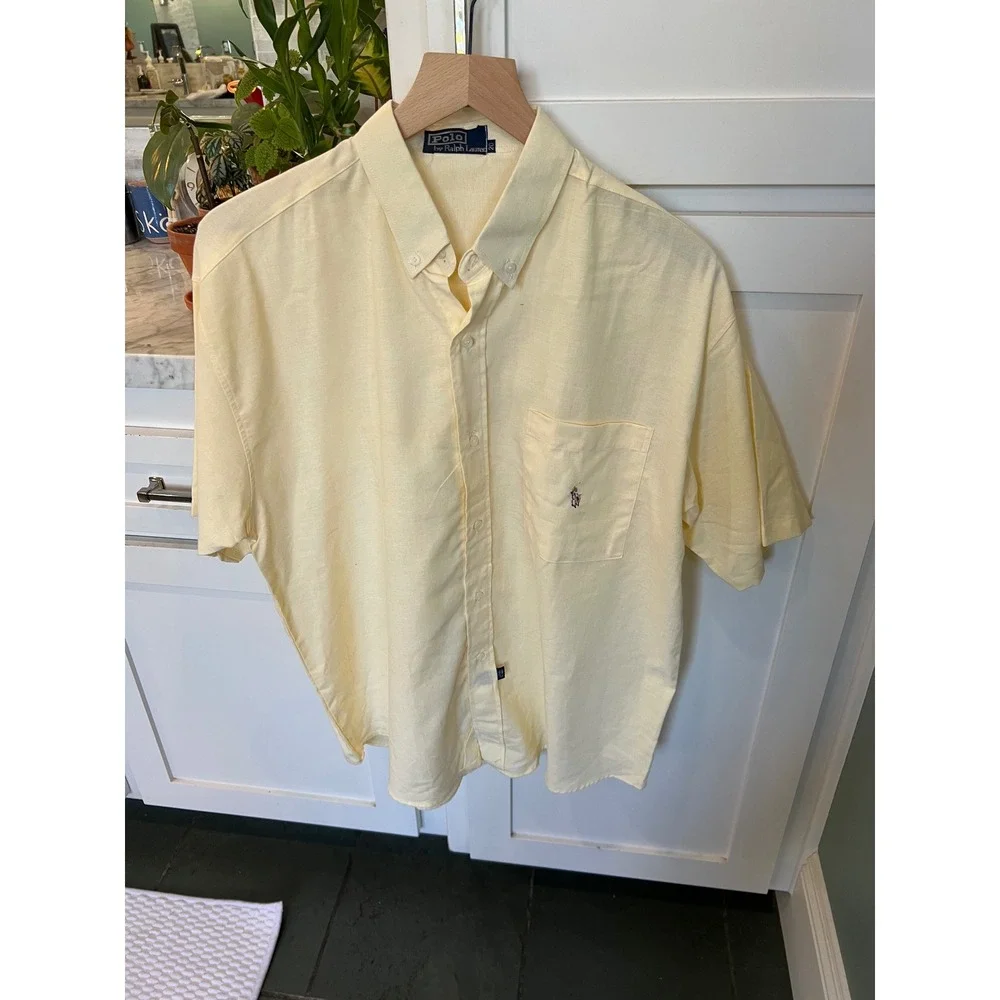 Polo Ralph Lauren Mens Short Sleeve Oxford Button Down Shirt Yellow Pony Logo 20